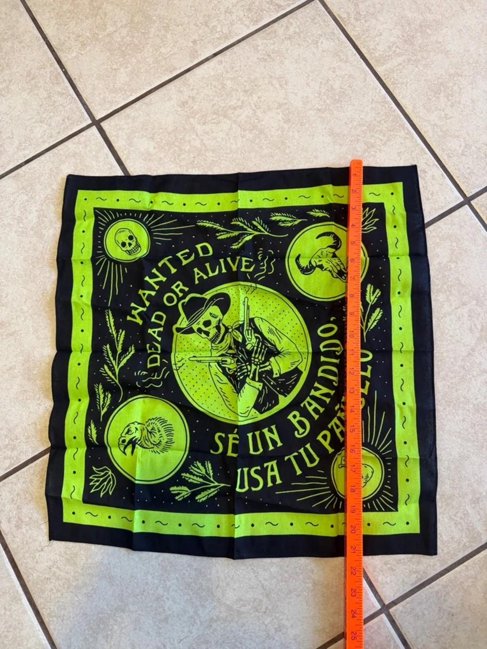 Neon Green & Black Wanted Bandana - Picture 4 of 6